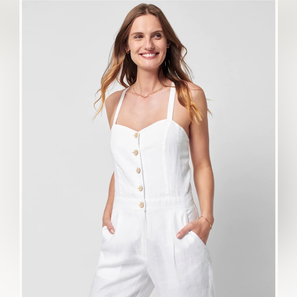 ILLA ILLA white with black print linen jumpsuit
